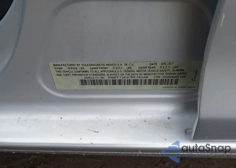 2007 Volkswagen Jetta Wolfsburg Edition из США, поврежденный, VIN 3VWEF71K47M174168